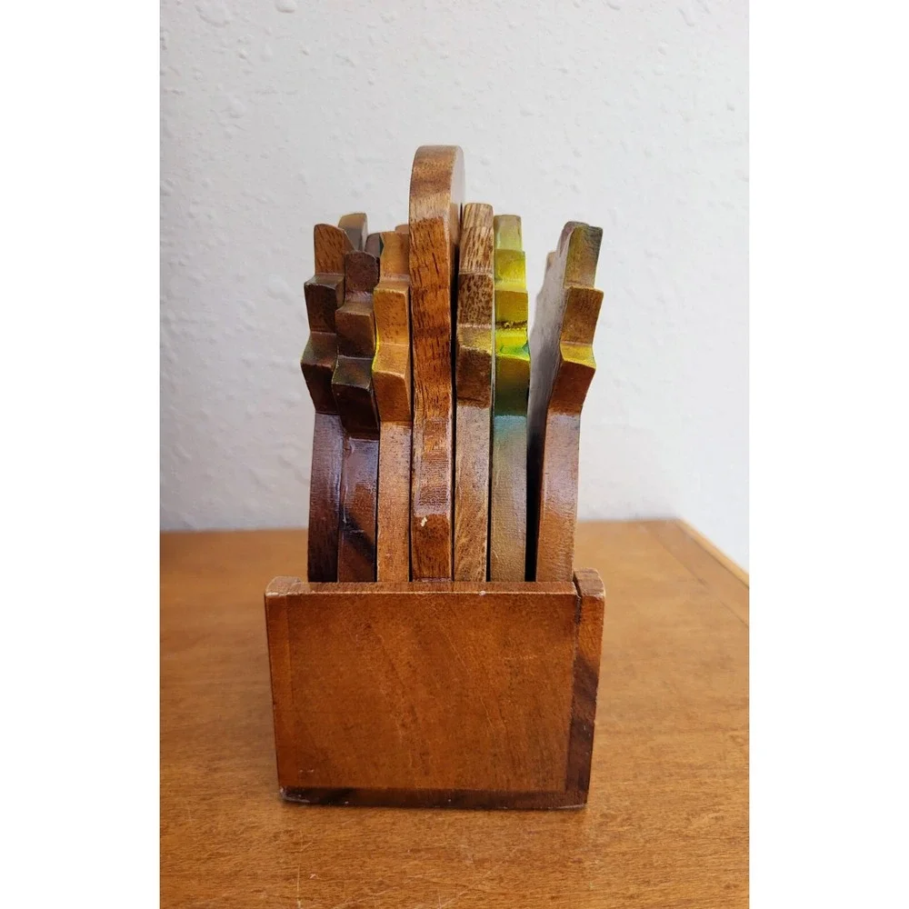 Vintage‎ Pineapple Shaped Cork Coasters w/ Holder Philippines MCM Beach Tiki